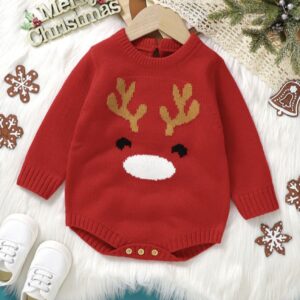 Cute Christmas Elk Jacquard Knitted Romper